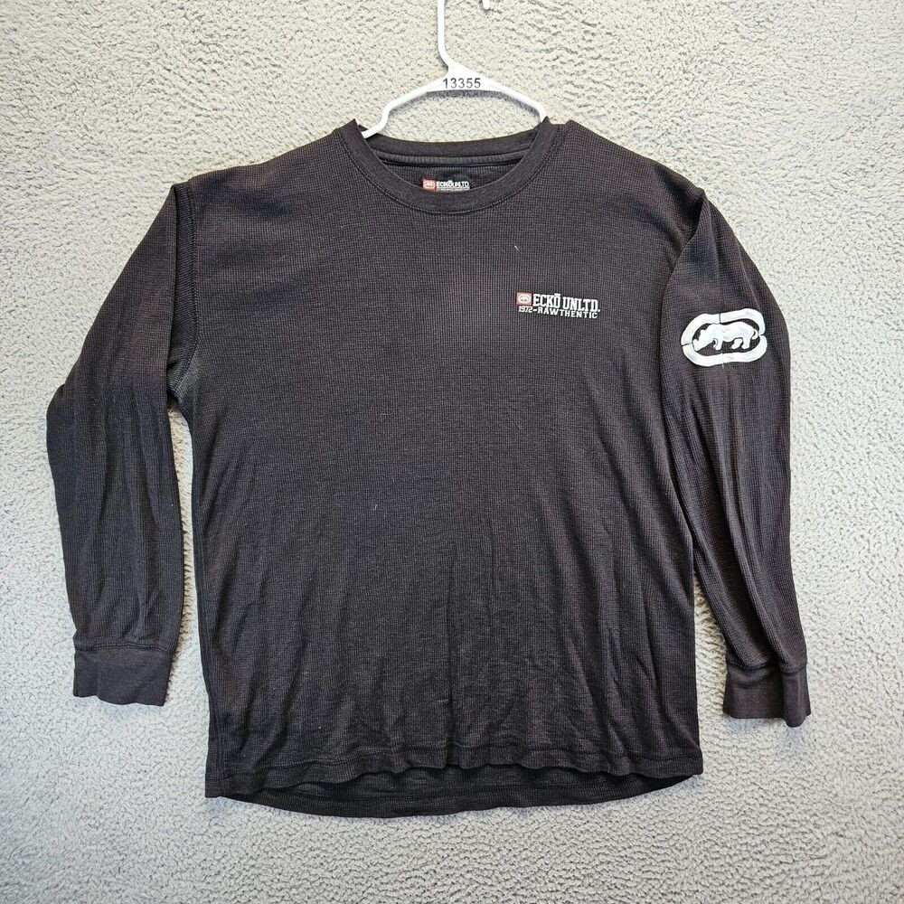 Ecko Unltd Shirt Mens Size 2XL Black Waffle Knit Thermal Long Sleeves